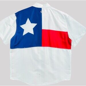 Magellan Texas Flag Fishing Shirt Mens XL White Button Down Relaxed Mesh Lined